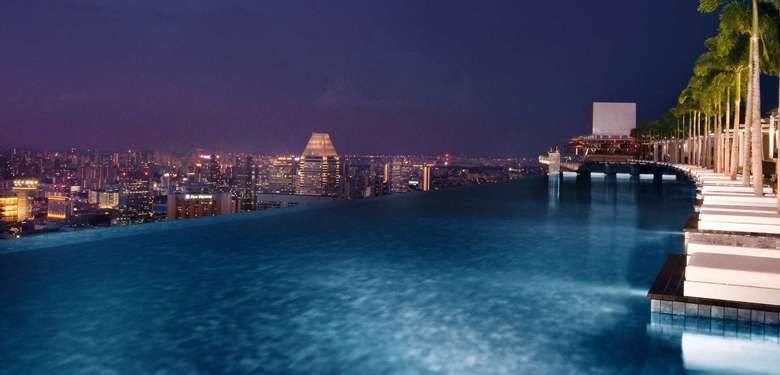 SkyPark Infinity Pool at Night - Marina Bay Sands