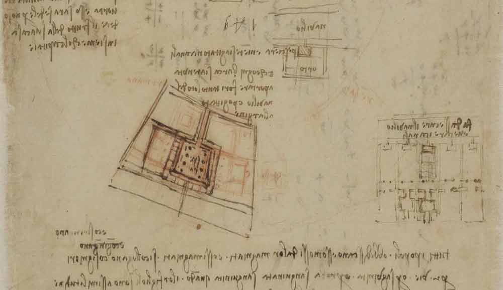 城鎮規劃建議，約創作於 1493 年—達文西《大西洋手稿》(Codex Atlanticus) 97 F.184 左頁