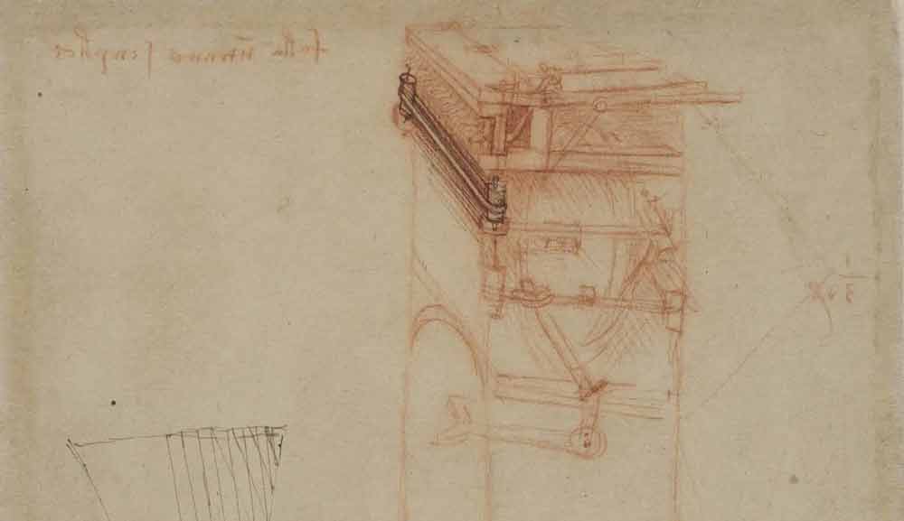中提琴風琴細節，約創作於 1493 年—達文西《大西洋手稿》(Codex Atlanticus) 95 F.568 右頁