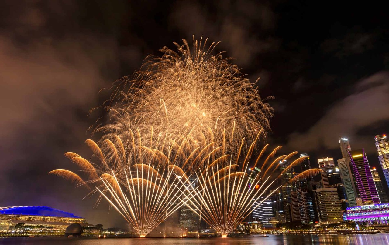 New Year's Eve fireworks at the Marina Bay Waterfront Promenade