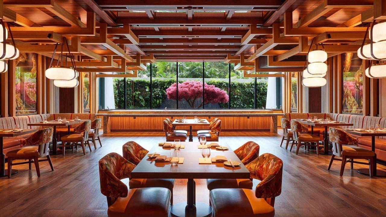 Dining area and maple tree in Wakuda, a top favourite omakase restaurant in Singapore
